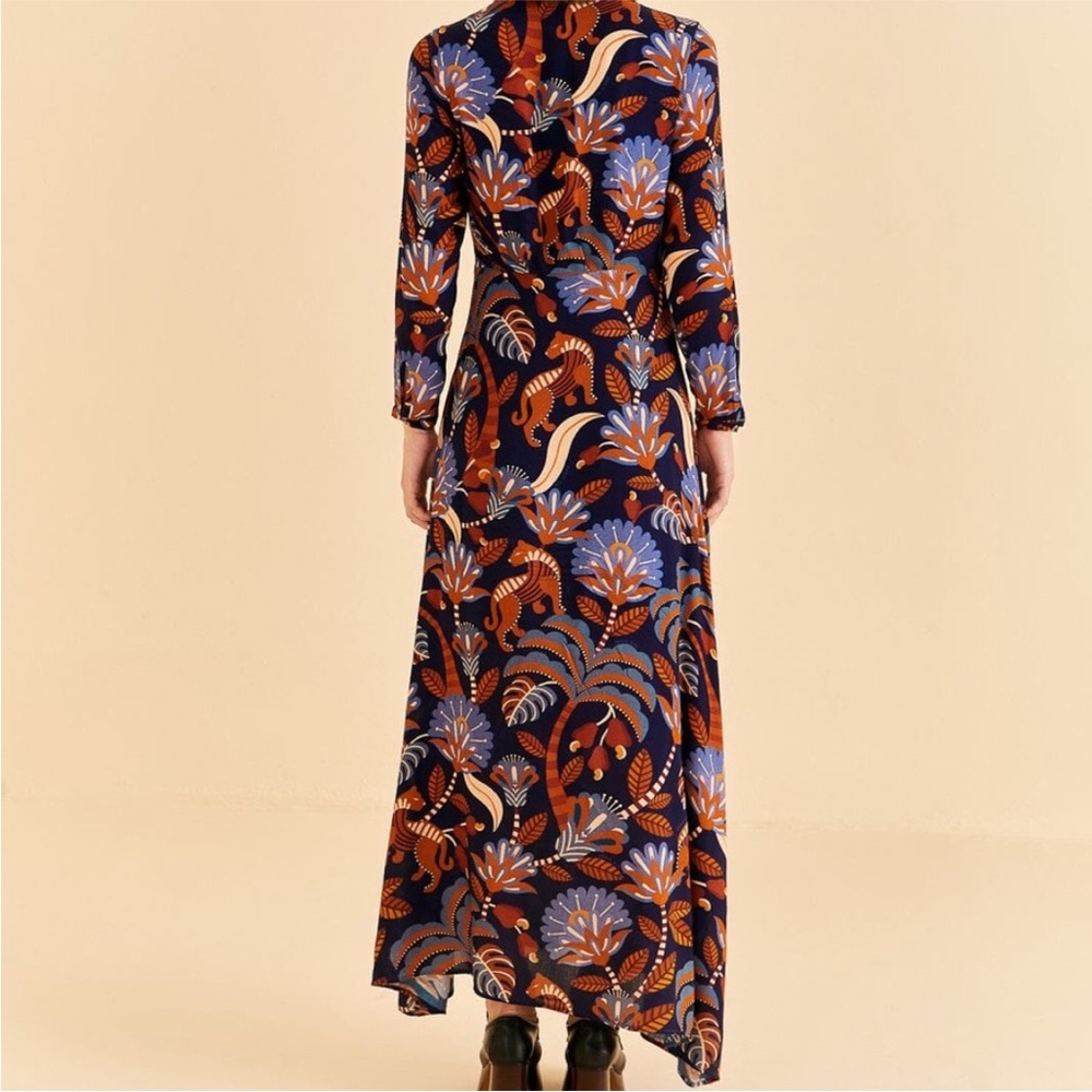 NWT Farm Rio Nature Beauty Blue Long Sleeve Maxi Dress Boho Fall - Picture 9 of 9